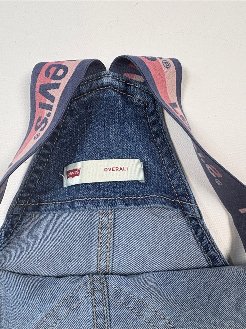 Levi's Blue Denim Overalls with Pink Branded Straps - Picture 3 of 9